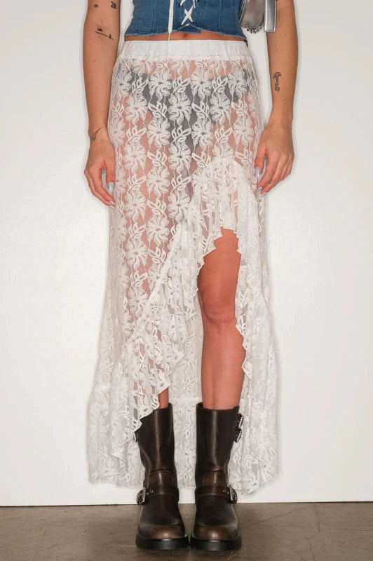 Glorol - High Waist See Through Lace Skirt