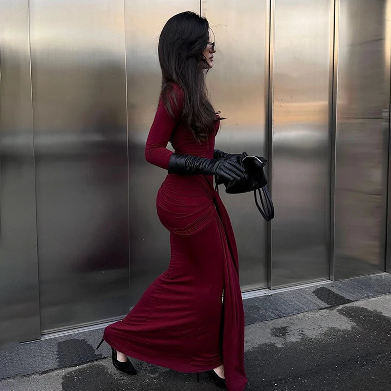 Glorol - Elegant Long Sleeve Bodycon Maxi Dress