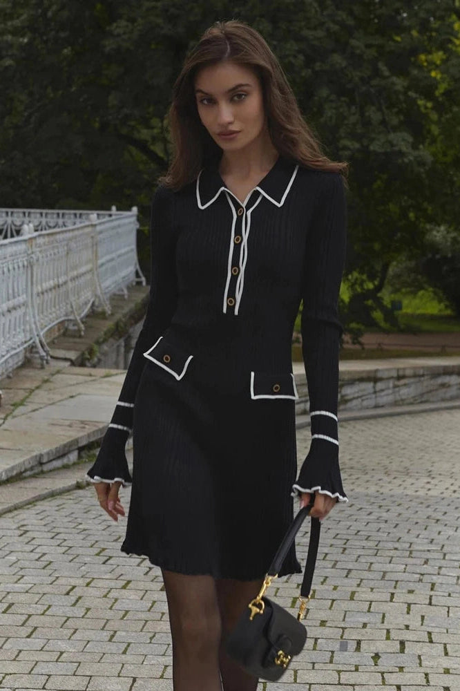 Glorol - Patchwork High Waist Long Sleeve Mini Dress