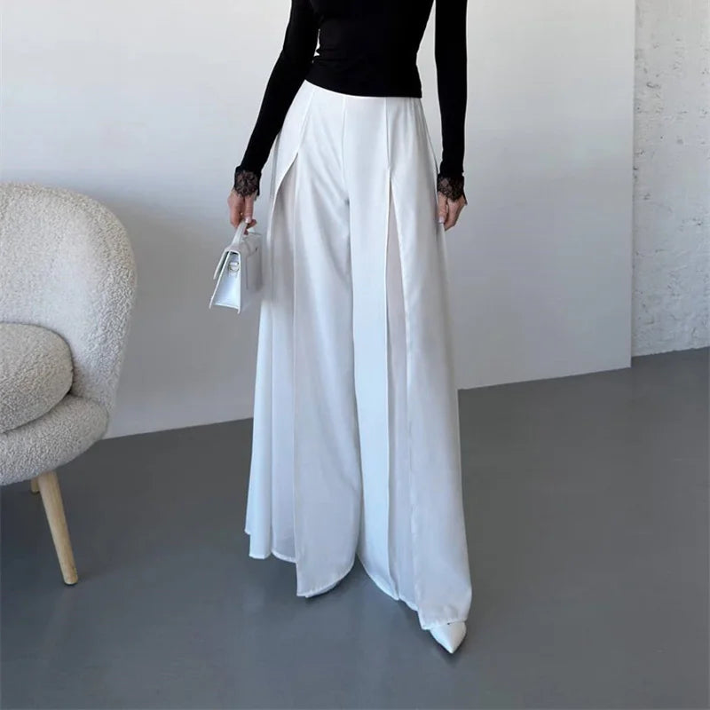 Glorol - High Waist See-Through Patchwork Wide Leg Skirt