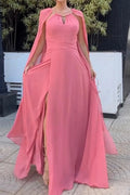 Glorol - Elegant Hollow Out Shawl Sleeve Pleated High Waist Maxi Dress