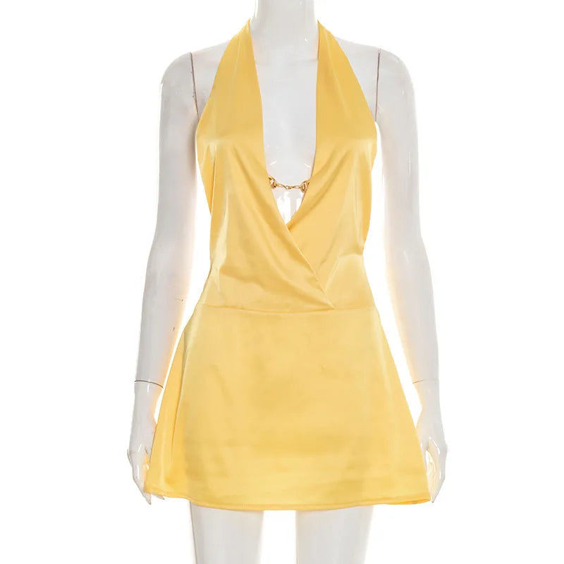 Glorol - Lace-Up Backless High Waist Mini Dress