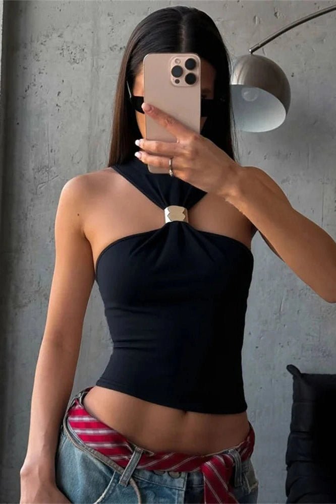 Glorol - Hollow Out Slim Patchwork Top