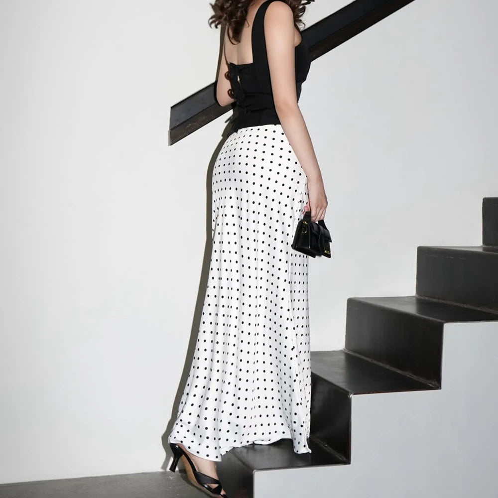 Glorol - High Waist Polka Dot Patchwork Skirt