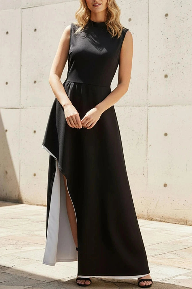 Glorol - Elegant O-Neck Sleeveless High Split Maxi Dress