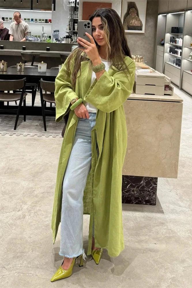 Glorol - Lace-Up Long Sleeve High Waist Maxi Dress