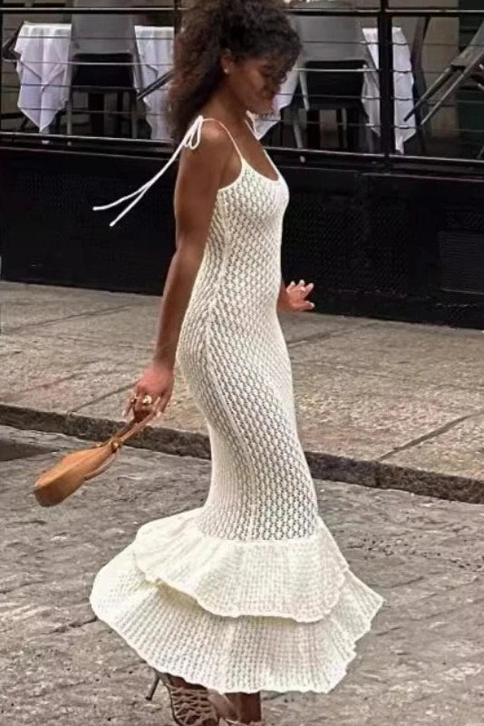 Glorol - Hollow-Out Knitted Sleeveless Slim Maxi Dress
