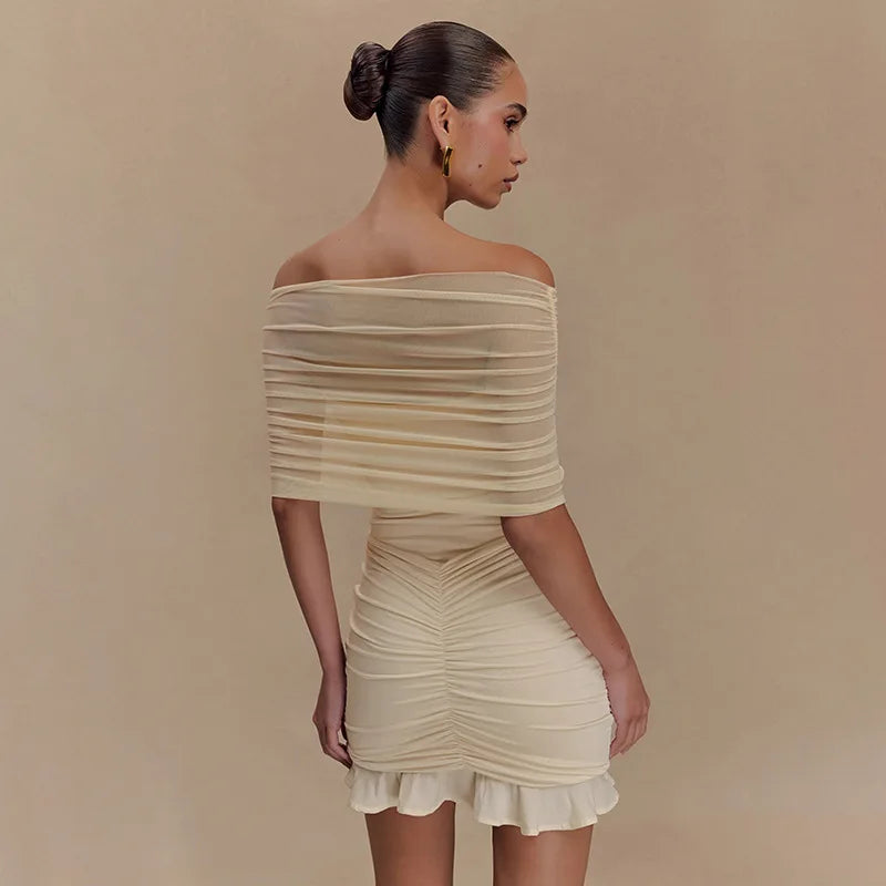 Glorol - Pleated Strapless Sleeveless Slim Mini Dress
