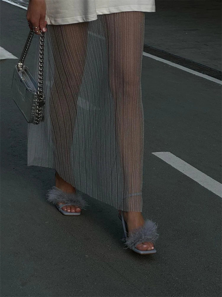 Glorol - High Waist See Through Hollow Out Skirt