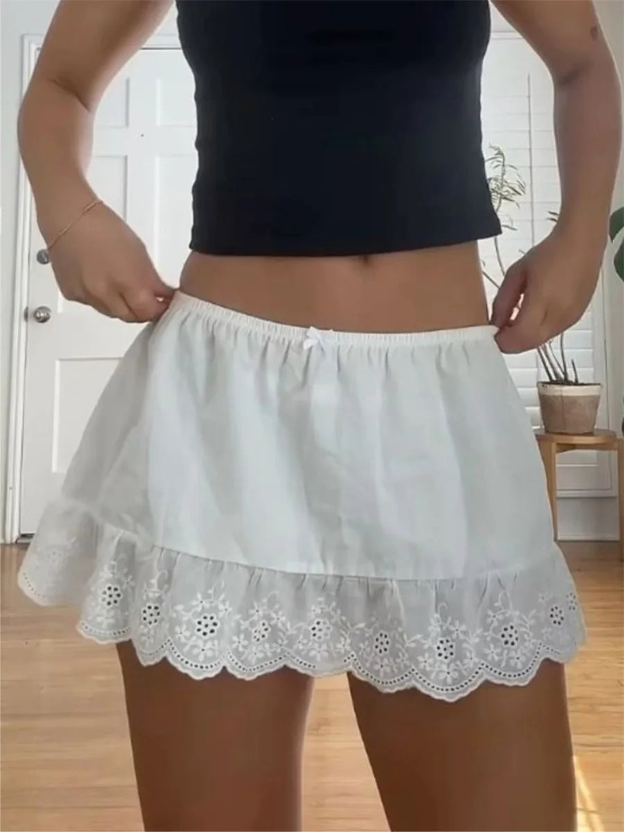 Glorol - Floral Eyelet Hem Skirt