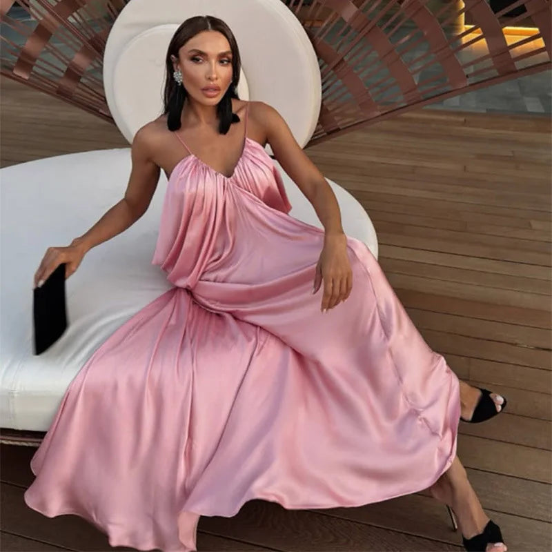Spaghetti Strap V Neck  Loose Irregular Maxi Dress