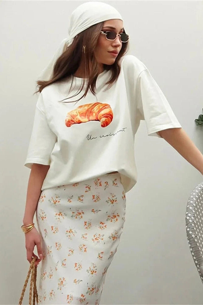 Glorol - Printed Short Sleeve Patchwork Loose Top