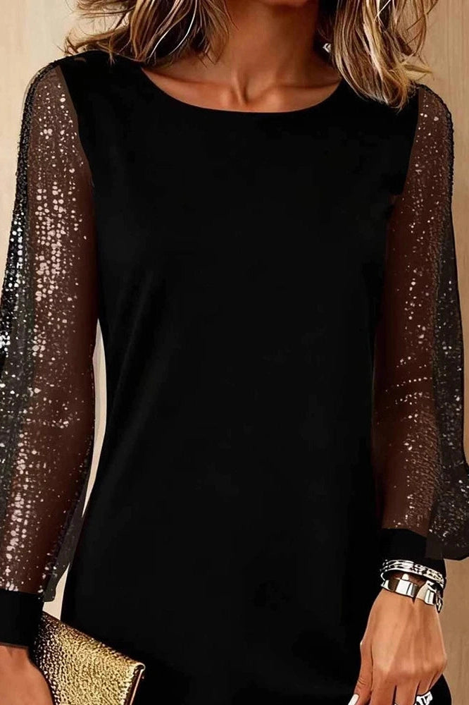 Glorol - Long Sleeve O-Neck High Waist A-Line Mini Dress