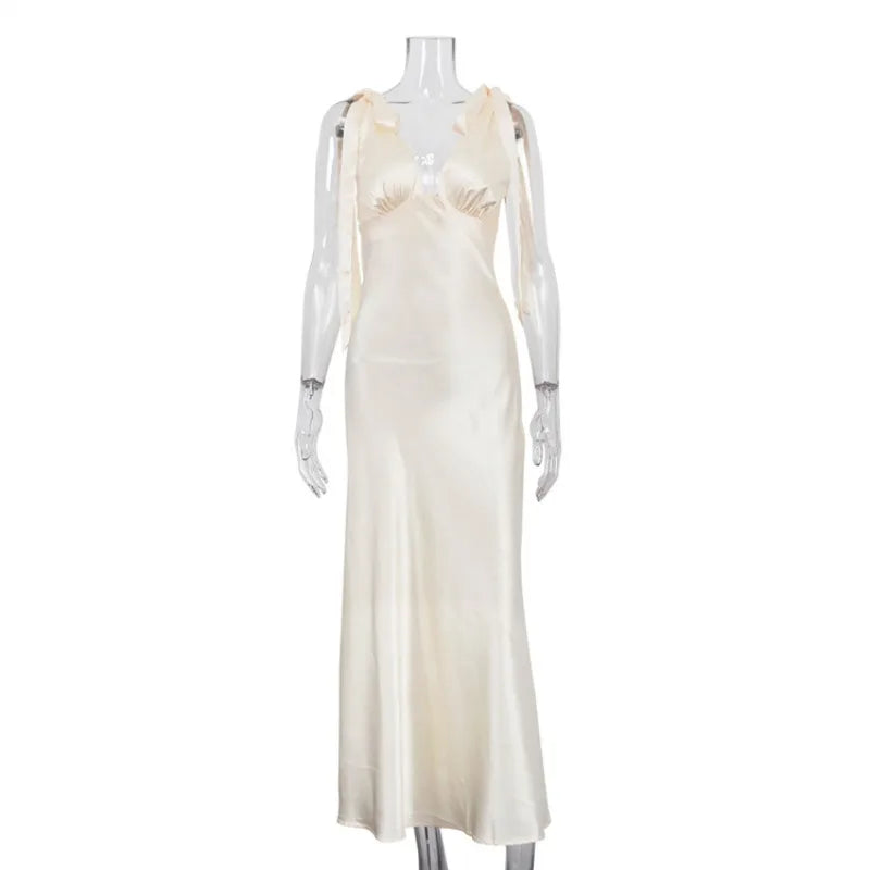 Glorol - Elegant Lace-Up Backless High Waist Sleeveless Maxi Dress