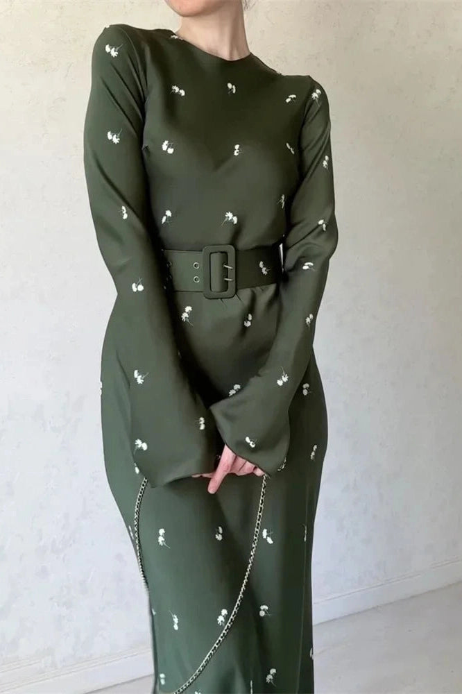 Glorol - Long Sleeve Slim Patchwork Printed High Waist Maxi Dress
