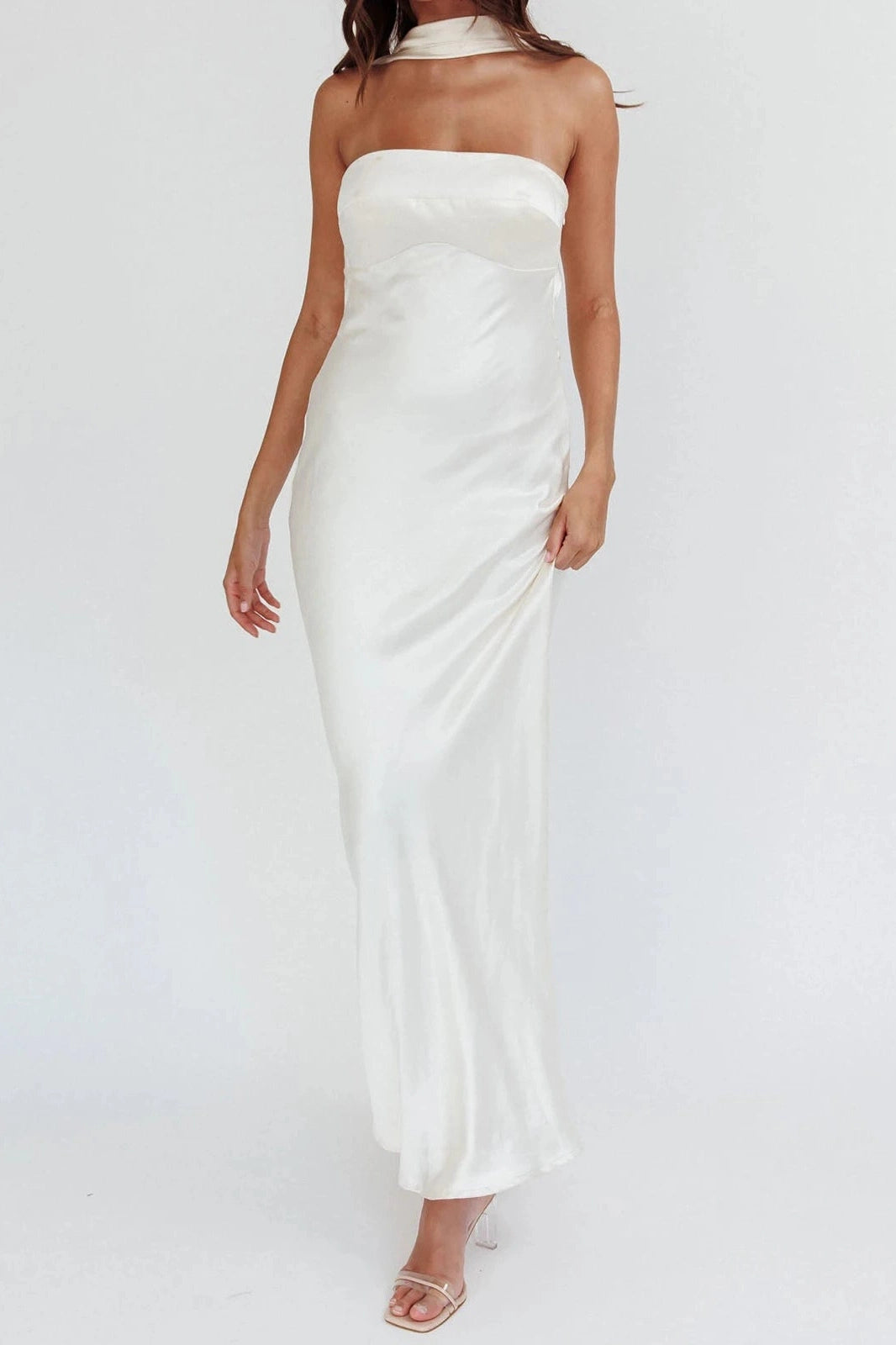 Glorol - Backless Strapless Slim Fit Sleeveless Maxi Dress