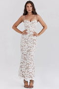 Glorol - Floral Embroidery Spaghetti Strap Sleeveless Maxi Dress