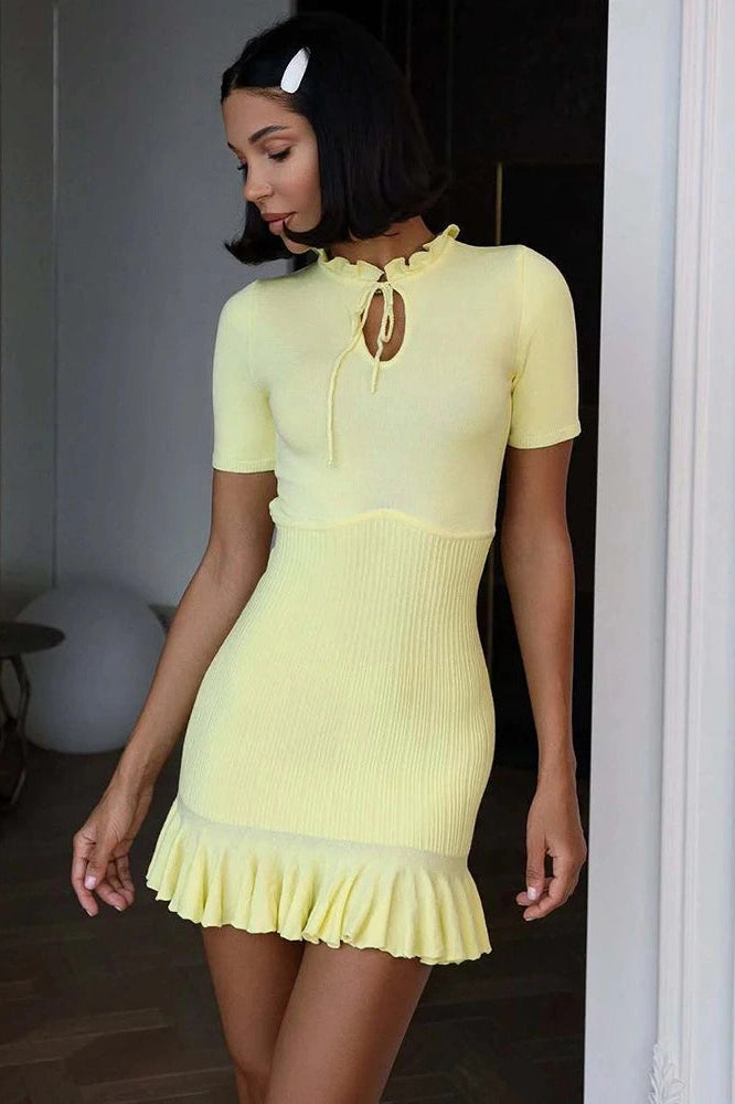 Glorol - Hollow Out Short Sleeve Slim High Waist Mini Dress