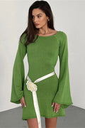 Glorol - Backless Lace-Up Long Sleeve High Waist Mini Dress