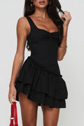 Glorol - Sleeveless Backless Pleated Tie-Up A-Line Mini Dress