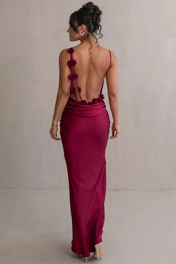 Glorol - Backless Spaghetti Strap Sleeveless Maxi Dress