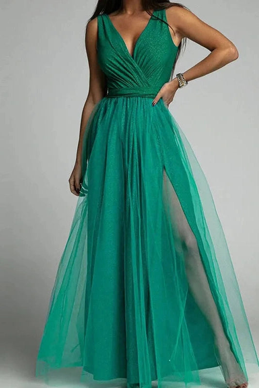Glorol - Elegant Lace Sleeveless V Neck Maxi Dress