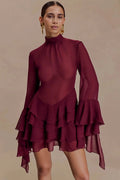 Glorol - See Through Turtleneck Long Sleeve Mini Dress