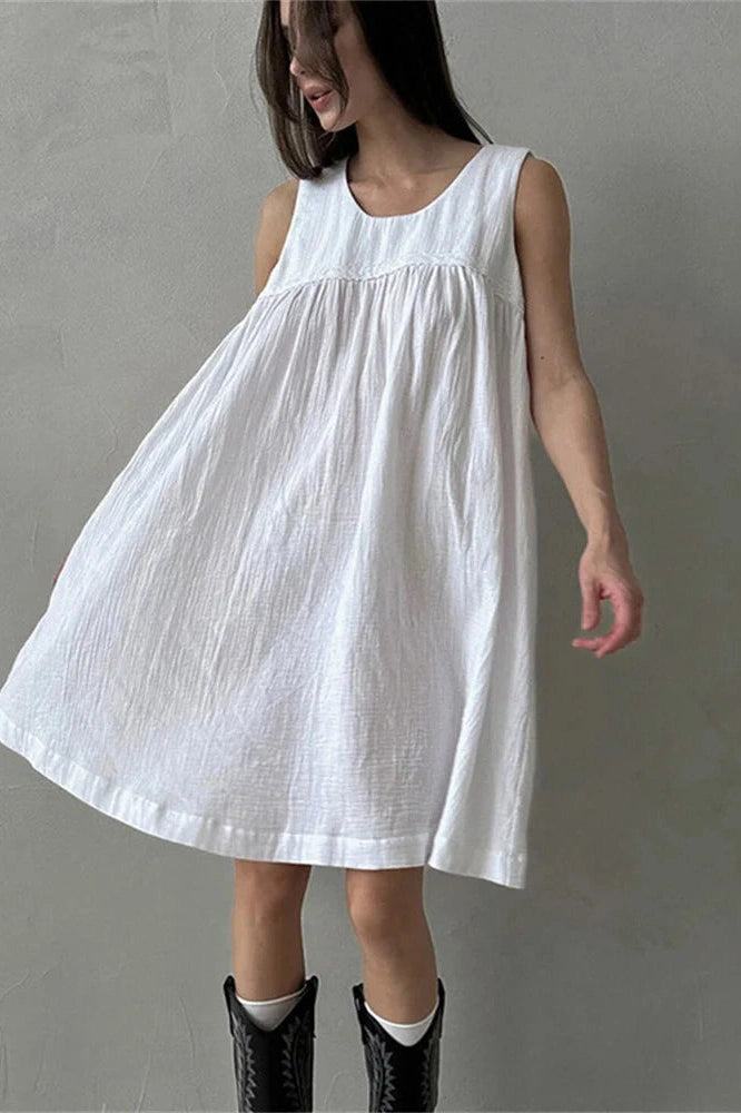 Glorol - Sleeveless High Waist Pleated Patchwork Mini Dress