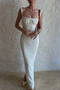 Glorol - Hollow Out Lace Sleeveless Slim High Waist Pleated Maxi Dress