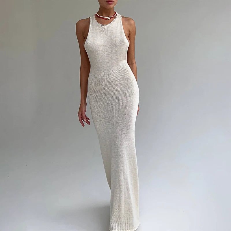 Glorol - Knitted Backless Slim Maxi Dress