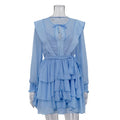 Glorol - See-Through Long Sleeve Lace Up Mini Dress