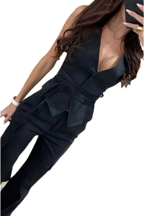 Glorol - Button Lace-Up Sleeveless Top