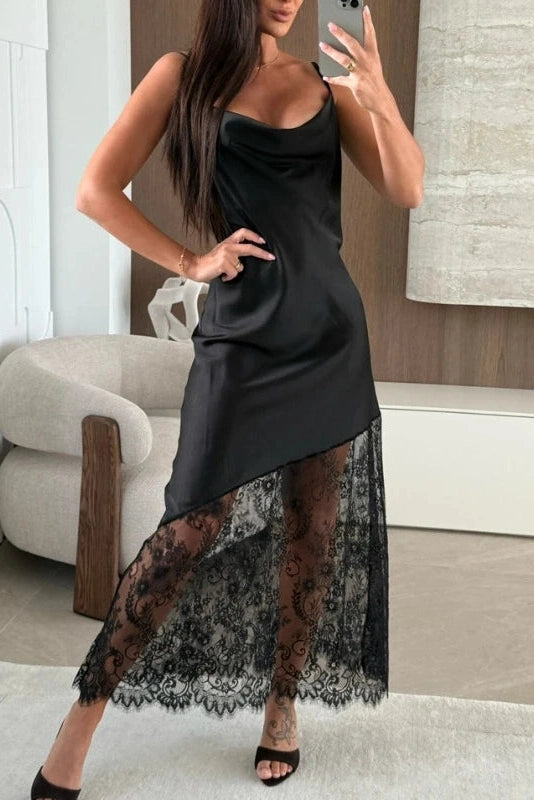 Glorol - Lace V-Neck Sleeveless Loose Backless Maxi Dress