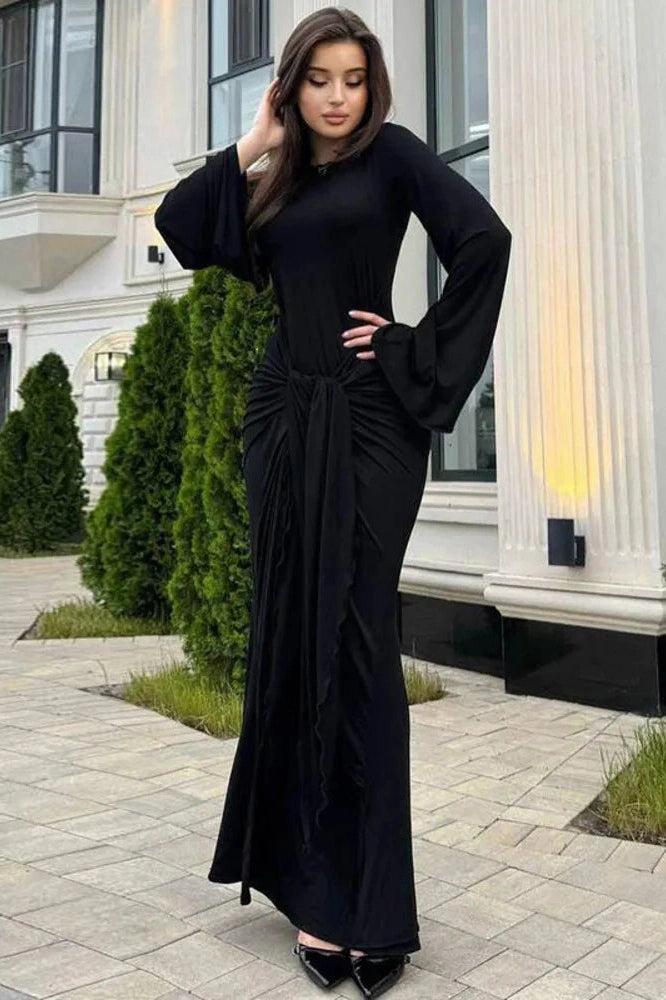 Glorol - Long Sleeve O Neck High Waist Bodycon Maxi Dress