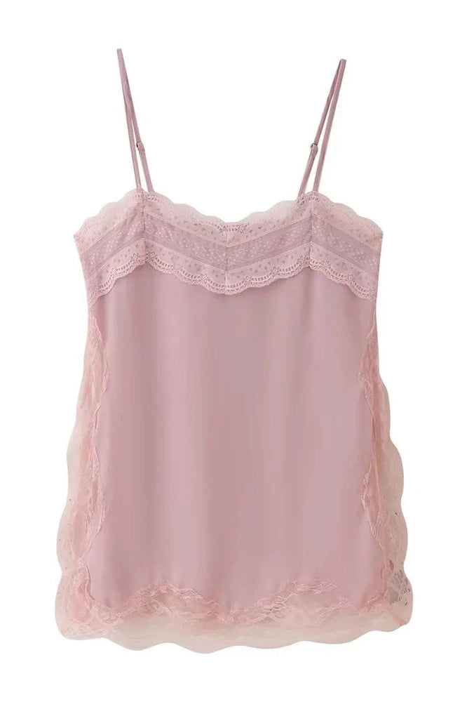 Glorol - Lace Backless Patchwork Strap Printed Slim Top