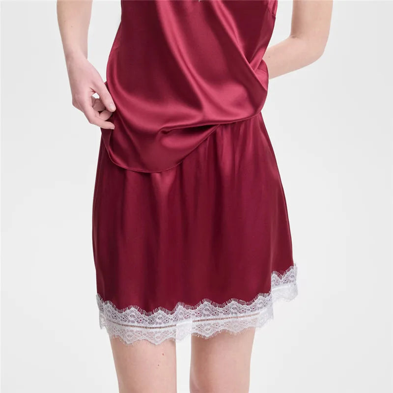 Glorol - Lace Trim Silky Slip Elastic Waist Skirt