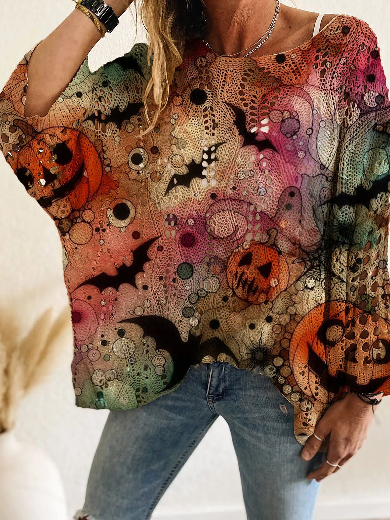 Glorol - Hollow Print Long Sleeve Top