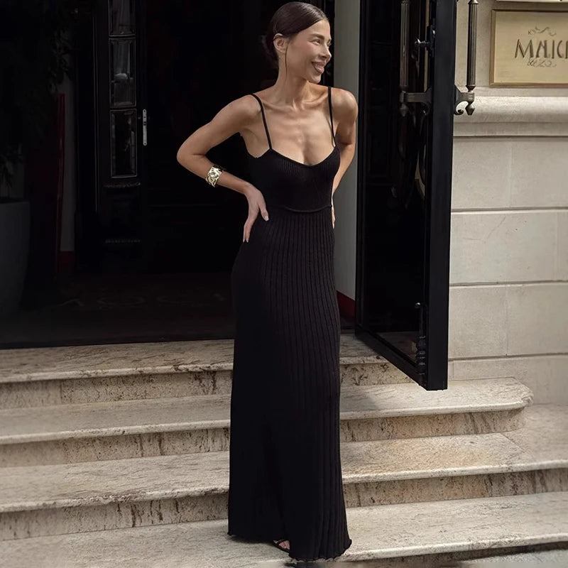 Glorol - Sleeveless Spaghetti Strap Slim Maxi Dress