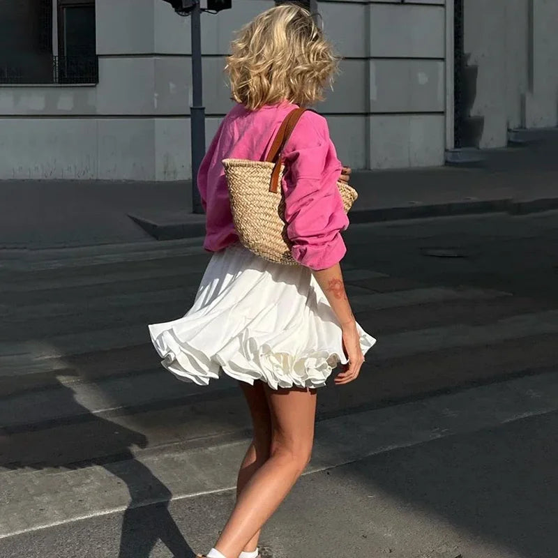 Glorol - A-line Irregular Patchwork Elastic Waist Skirt