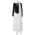 Glorol - Patchwork Scarf Ribbon Round Neck A-Line Maxi Dress