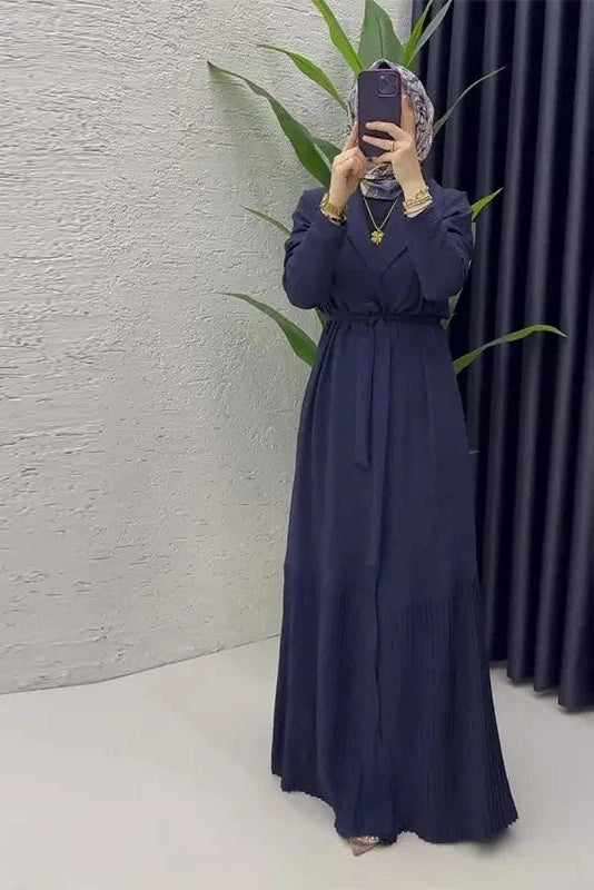 Glorol - Elegant O-Neck Long Sleeve High Waist Pleated Maxi Dress