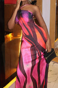 Glorol - Off-Shoulder High Waist Pleated Sleeveless Slim Maxi Dress