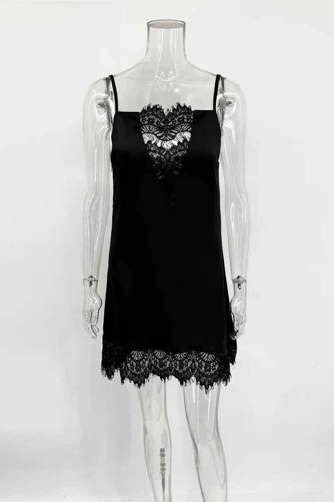 Glorol - Lace Hollow Out Backless Patchwork Slim Mini Dress