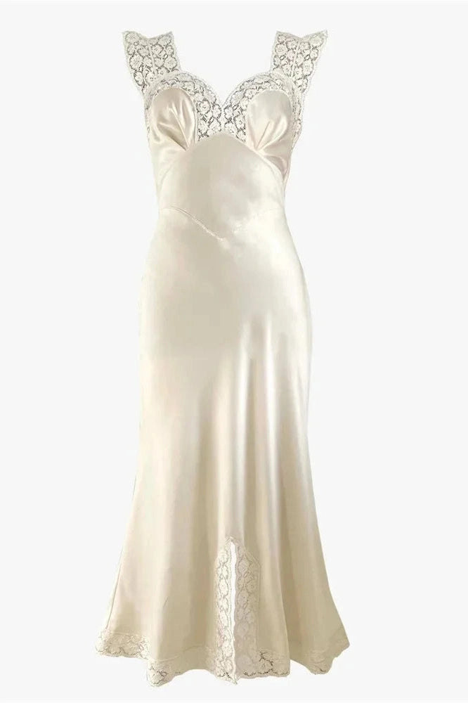 Glorol - Hollow Out V-Neck Patchwork Sleeveless Lace-Up Midi Dress