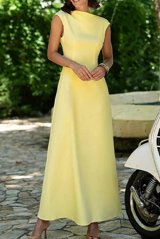 Glorol - Elegant Hollow Out High Waist O-Neck Sleeveless Maxi Dress