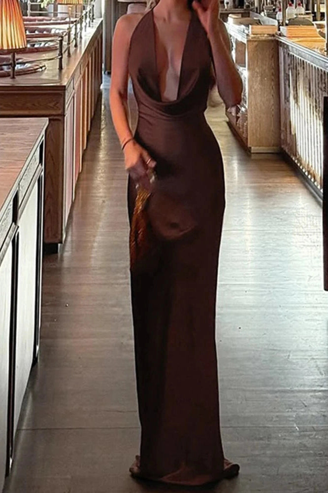 Glorol - Elegant Backless Sleeveless Slim High Waist Lace Up Maxi Dress