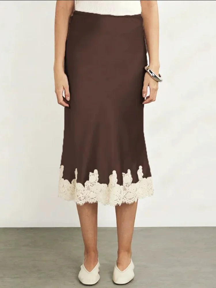 Glorol - High Waist Lace Printed Patchwork Skirt