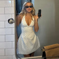 Glorol - Deep V-Neck Lace-Up Backless Slim Mini Dress