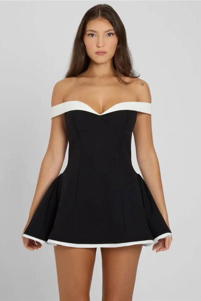 Glorol - Off-shoulder Strapless Sleeveless High Waist A-line Mini Dress