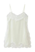 Glorol - Lace Backless Patchwork Strap Printed Slim Top